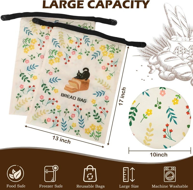 Revahope 2 Pack Reusable Bread Bags for Homemade Bread, 17"×13" Sourdough Bread Storage Bags with Bowl Cover - Keep Loaf Fresh and Easy to Wash(Black Cat) - Image 4